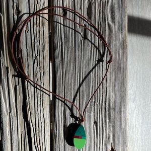 NWOT Handmade Artisan Wooden Inlay Pendant Necklace, adjustable, artist gift